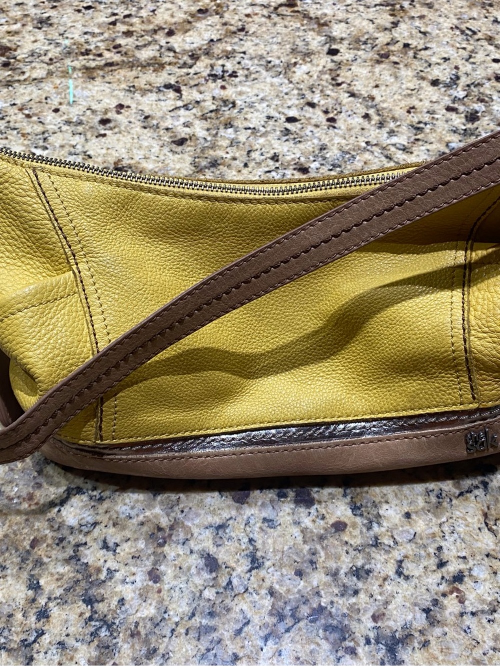 The Sak Yellow Leather Shoulder Bag with Brown Trim